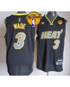 Heat #3 Dwyane Wade Black Electricity Fashion Finals Patch Stitched NBA Jersey