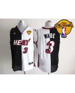 Heat #3 Dwyane Wade Black/White Split Fashion Finals Patch Stitched NBA Jersey