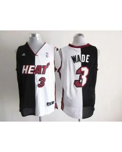 Heat #3 Dwyane Wade Black/White Split Fashion Stitched NBA Jersey