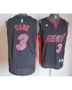 Heat #3 Dwyane Wade Black With Red & Black Number Stitched NBA Jersey