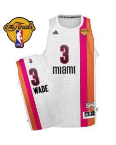Heat #3 Dwyane Wade White ABA Hardwood Classic With Finals Patch Stitched NBA Jersey