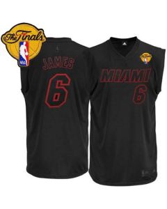 Heat #6 LeBron James Black on Black With Finals Patch Stitched NBA Jersey