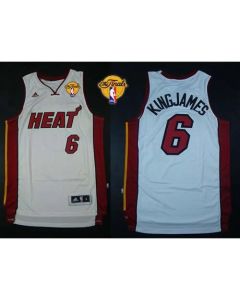 Heat #6 LeBron James White Nickname King James Finals Patch Stitched NBA Jersey