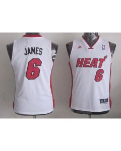 Heat #6 LeBron James White Stitched Youth NBA Jersey