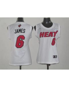 Heat #6 LeBron James White Women Fashion Stitched NBA Jersey