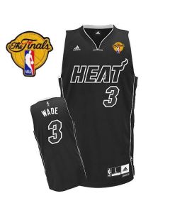 Heat Finals Patch #3 Dwyane Wade Black Shadow Stitched NBA Jersey