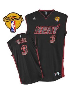 Heat Finals Patch #3 Dwyane Wade Black With Black&Red No. Stitched NBA Jersey