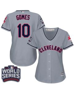 indians #10 Yan Gomes Grey 2016 World Series Bound Women's Road Stitched MLB Jersey
