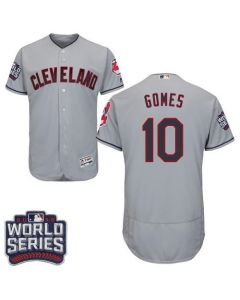 indians #10 Yan Gomes Grey Flexbase Authentic Collection 2016 World Series Bound Stitched MLB Jersey