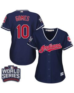 indians #10 Yan Gomes Navy Blue 2016 World Series Bound Women's Alternate Stitched MLB Jersey