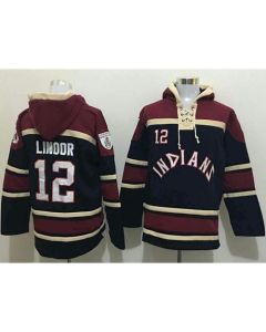 indians #12 Francisco Lindor Black Sawyer Hooded Sweatshirt MLB Hoodie