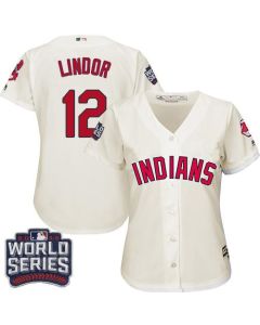 indians #12 Francisco Lindor Cream 2016 World Series Bound Women's Alternate Stitched MLB Jersey