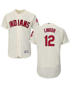 indians #12 Francisco Lindor Cream Flexbase Authentic Collection Stitched MLB Jersey