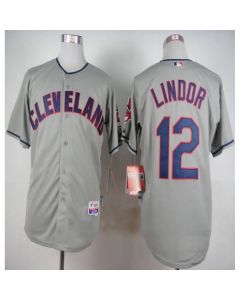 indians #12 Francisco Lindor Grey Cool Base Stitched MLB Jersey