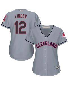 indians #12 Francisco Lindor Grey Women's Road Stitched MLB Jersey