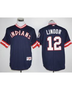 indians #12 Francisco Lindor Navy Blue 1976 Turn Back The Clock Stitched MLB Jersey