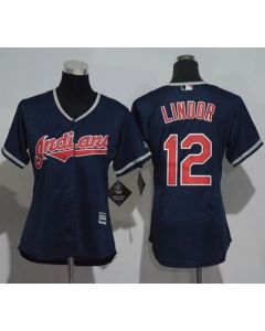 indians #12 Francisco Lindor Navy Blue Women's Alternate Stitched MLB Jersey