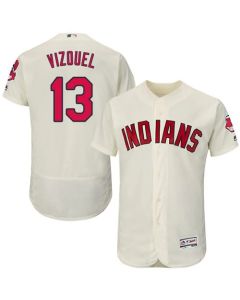 indians #13 Omar Vizquel Cream Flexbase Authentic Collection Stitched MLB Jersey