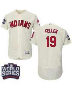 indians #19 Bob Feller Cream Flexbase Authentic Collection 2016 World Series Bound Stitched MLB Jersey
