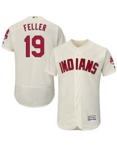 indians #19 Bob Feller Cream Flexbase Authentic Collection Stitched MLB Jersey