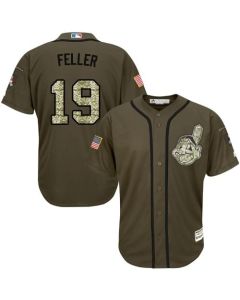 indians #19 Bob Feller Green Salute to Service Stitched MLB Jersey