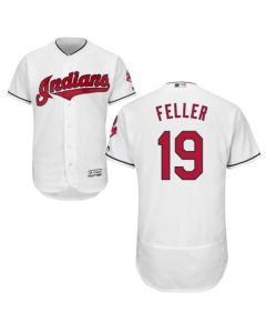 indians #19 Bob Feller White Flexbase Authentic Collection Stitched MLB Jersey