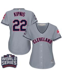 indians #22 Jason Kipnis Grey 2016 World Series Bound Women's Road Stitched MLB Jersey