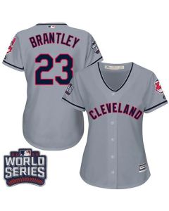 indians #23 Michael Brantley Grey 2016 World Series Bound Women's Road Stitched MLB Jersey
