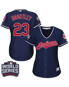 indians #23 Michael Brantley Navy Blue 2016 World Series Bound Women's Alternate Stitched MLB Jersey
