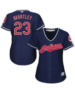indians #23 Michael Brantley Navy Blue Women's Alternate Stitched MLB Jersey