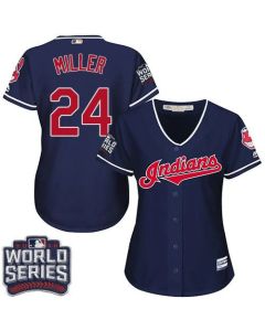 indians #24 Andrew Miller Navy Blue 2016 World Series Bound Women's Alternate Stitched MLB Jersey