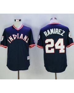indians #24 Manny Ramirez Navy Blue 1976 Turn Back The Clock Stitched MLB Jersey
