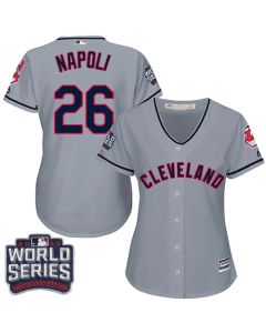 indians #26 Mike Napoli Grey 2016 World Series Bound Women's Road Stitched MLB Jersey
