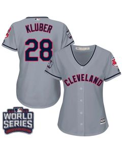 indians #28 Corey Kluber Grey 2016 World Series Bound Women's Road Stitched MLB Jersey