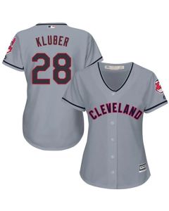 indians #28 Corey Kluber Grey Women's Road Stitched MLB Jersey
