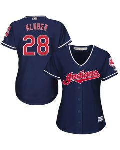indians #28 Corey Kluber Navy Blue Women's Alternate Stitched MLB Jersey