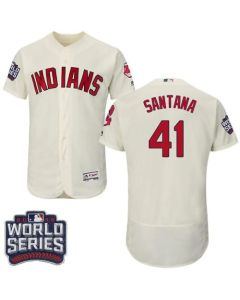 indians #41 Carlos Santana Cream Flexbase Authentic Collection 2016 World Series Bound Stitched MLB Jersey