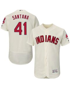 indians #41 Carlos Santana Cream Flexbase Authentic Collection Stitched MLB Jersey