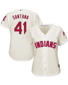 indians #41 Carlos Santana Cream Women's Alternate Stitched MLB Jersey