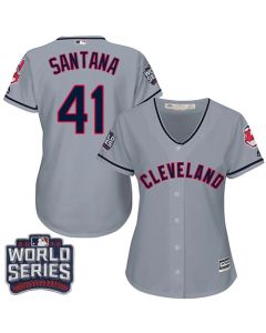 indians #41 Carlos Santana Grey 2016 World Series Bound Women's Road Stitched MLB Jersey