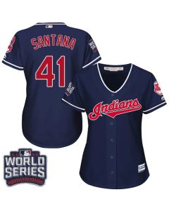 indians #41 Carlos Santana Navy Blue 2016 World Series Bound Women's Alternate Stitched MLB Jersey