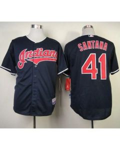 indians #41 Carlos Santana Navy Blue Cool Base Stitched MLB Jersey