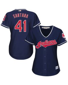 indians #41 Carlos Santana Navy Blue Women's Alternate Stitched MLB Jersey