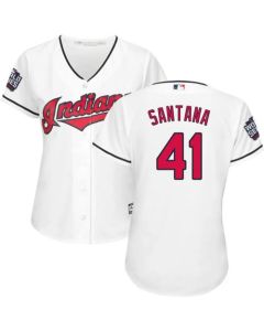 indians #41 Carlos Santana White 2016 World Series Bound Women's Home Stitched MLB Jersey