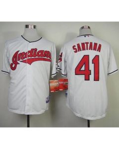 indians #41 Carlos Santana White Cool Base Stitched MLB Jersey