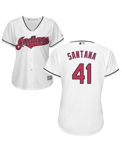 indians #41 Carlos Santana White Women's Home Stitched MLB Jersey