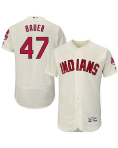 indians #47 Trevor Bauer Cream Flexbase Authentic Collection Stitched MLB Jersey