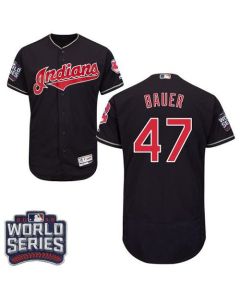 indians #47 Trevor Bauer Navy Blue Flexbase Authentic Collection 2016 World Series Bound Stitched MLB Jersey