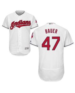 indians #47 Trevor Bauer White Flexbase Authentic Collection Stitched MLB Jersey