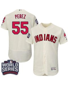 indians #55 Roberto Perez Cream Flexbase Authentic Collection 2016 World Series Bound Stitched MLB Jersey